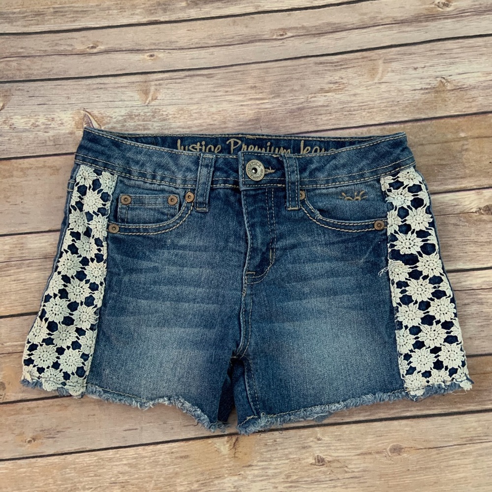 Justice Denim Shorts with Cream Lace Accents